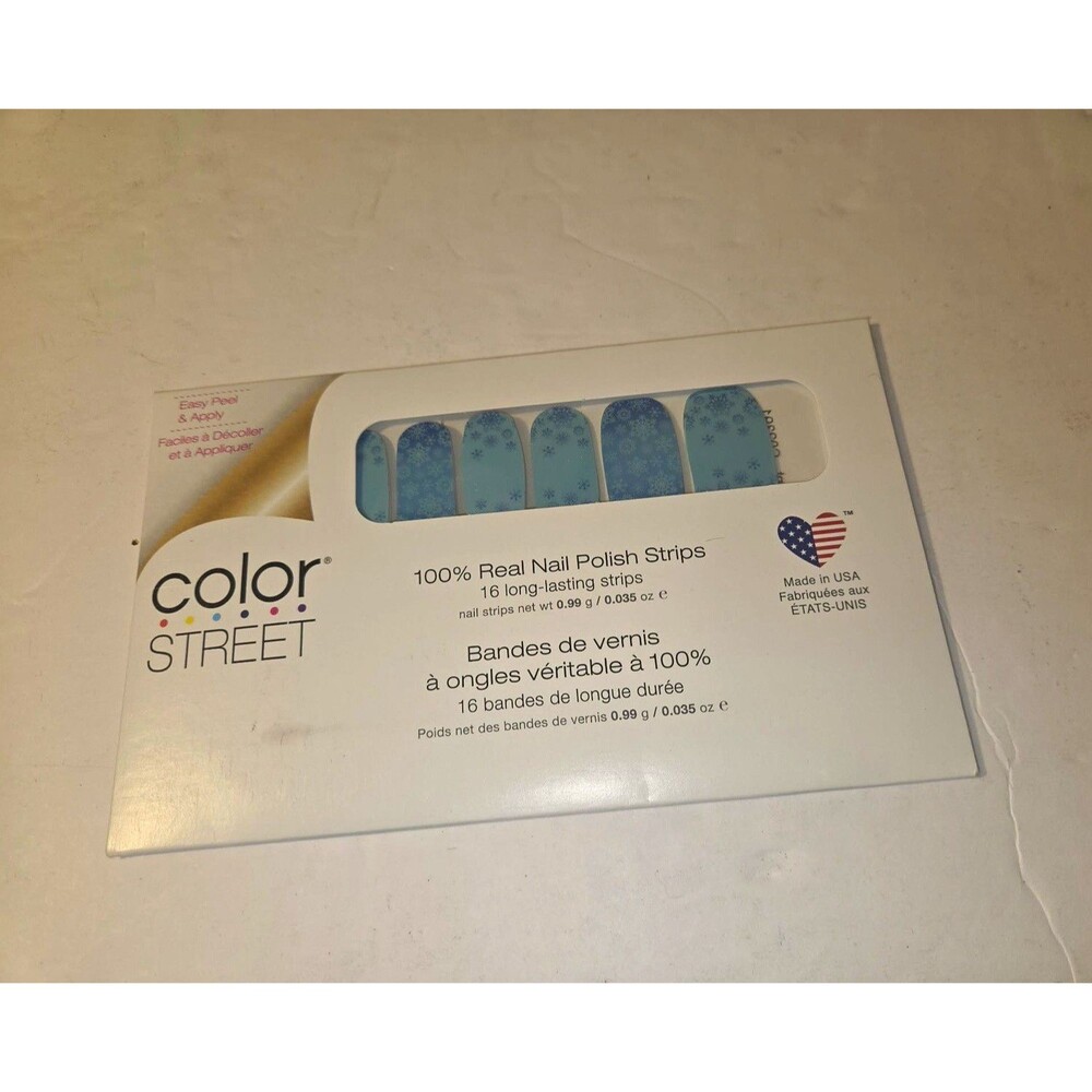 Color Street Press-On Nail Polish Strips Blue Glitter Snowflake Cold Front